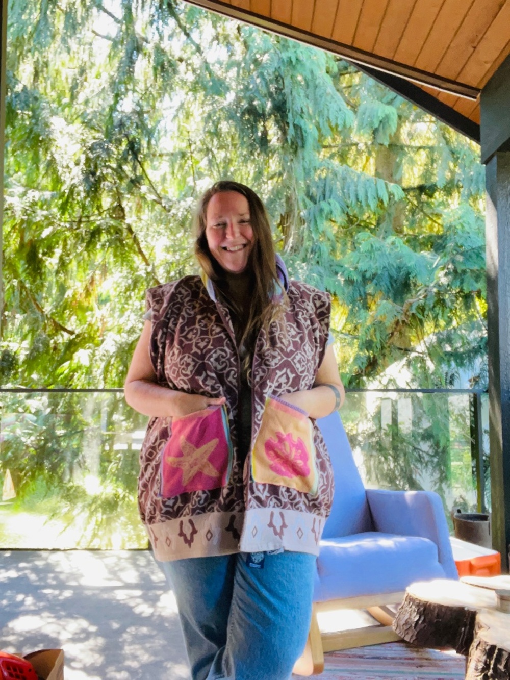 Handmade 70’s style towel cardigan/coverup OS